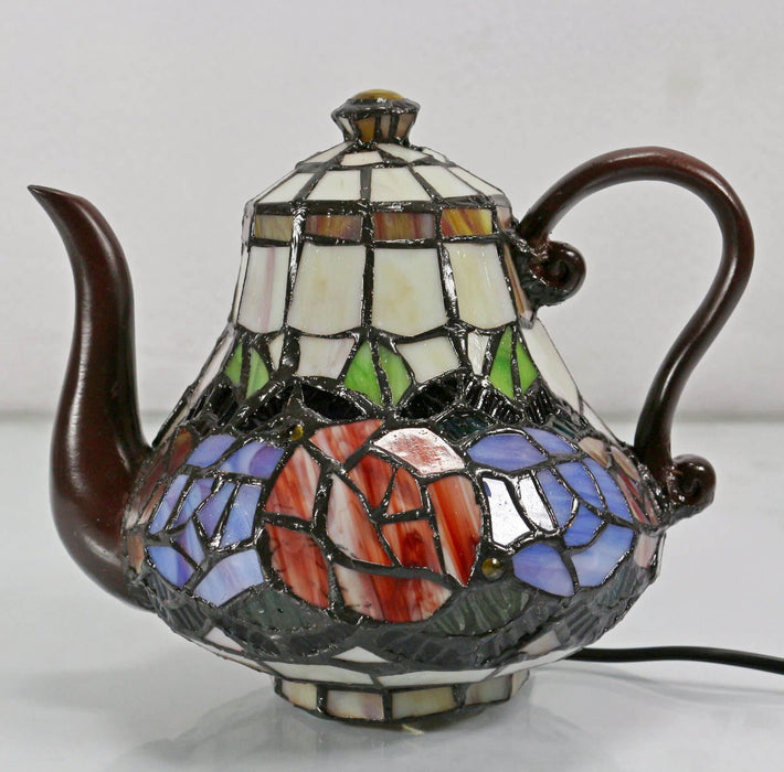 Red Rose Teapot Leadlight Table Lamp