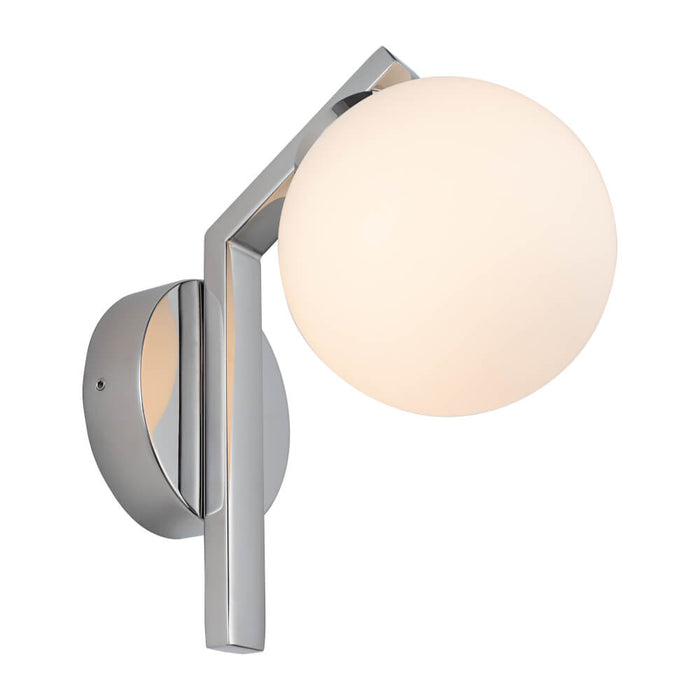 RAYNA: 1 Light IP44 Wall Light with Round Glass Diffuser (Available in Black, Chrome & Gold)