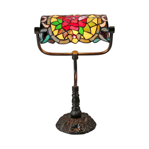 G&G Bros Red Camellia Bankers Leadlight Table Lamp