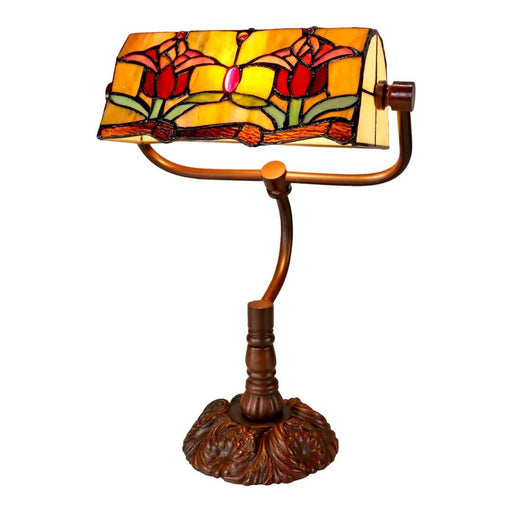 G&G Bros Red Tulip Bankers Leadlight Table Lamp