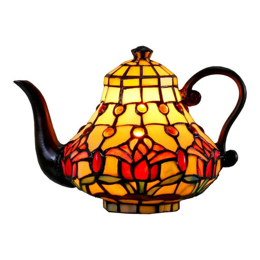 G&G Bros Red Tulip Teapot Leadlight Table Lamp