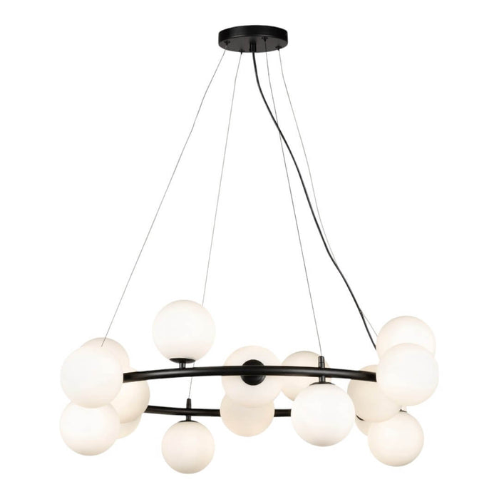 Fiorentino RIONA: Metal Ring Pendant with Round Cluster Glass Diffuser (Available in Black & Gold, 10 Light & 16 Light)