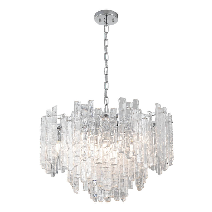 RIVIERA: Elegant Clear Ice Glass Panels Pendant Light (Available in 1 Light, 5 Light &10 Light | Chrome & Gold)