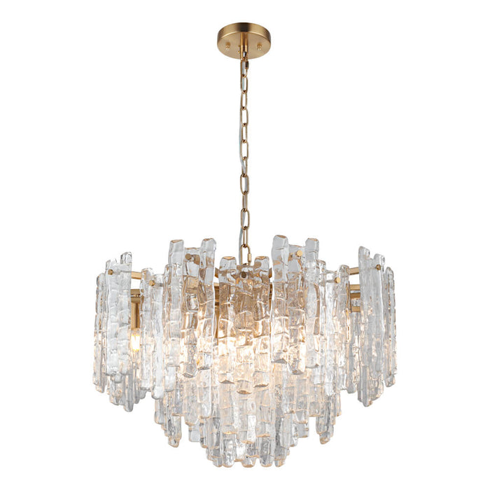 RIVIERA: Elegant Clear Ice Glass Panels Pendant Light (Available in 1 Light, 5 Light &10 Light | Chrome & Gold)