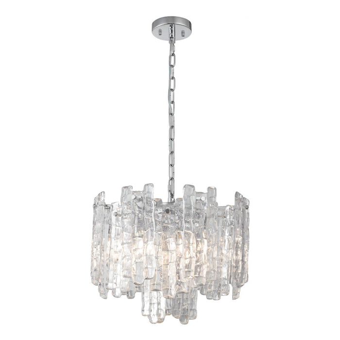 RIVIERA: Elegant Clear Ice Glass Panels Pendant Light (Available in 1 Light, 5 Light &10 Light | Chrome & Gold)