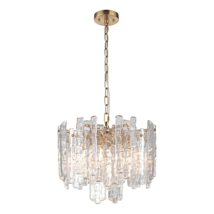 RIVIERA: Elegant Clear Ice Glass Panels Pendant Light (Available in 1 Light, 5 Light &10 Light | Chrome & Gold)