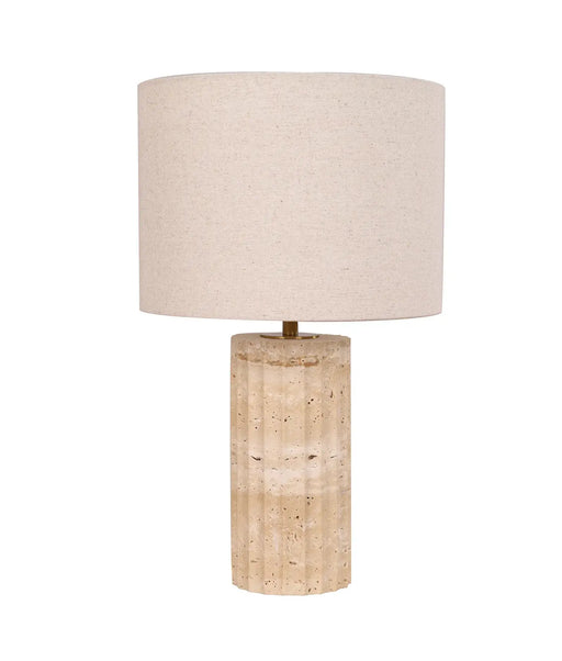 CLA SAGITTA: Beige Travertine Base Oblong Fabric Cream Shade Table Lamps (Available in Small & Large)