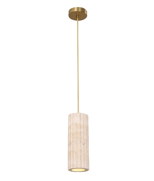 CLA SAGITTA: Oblong Beige Travertine with Brass Highlight Interior Pendant Light