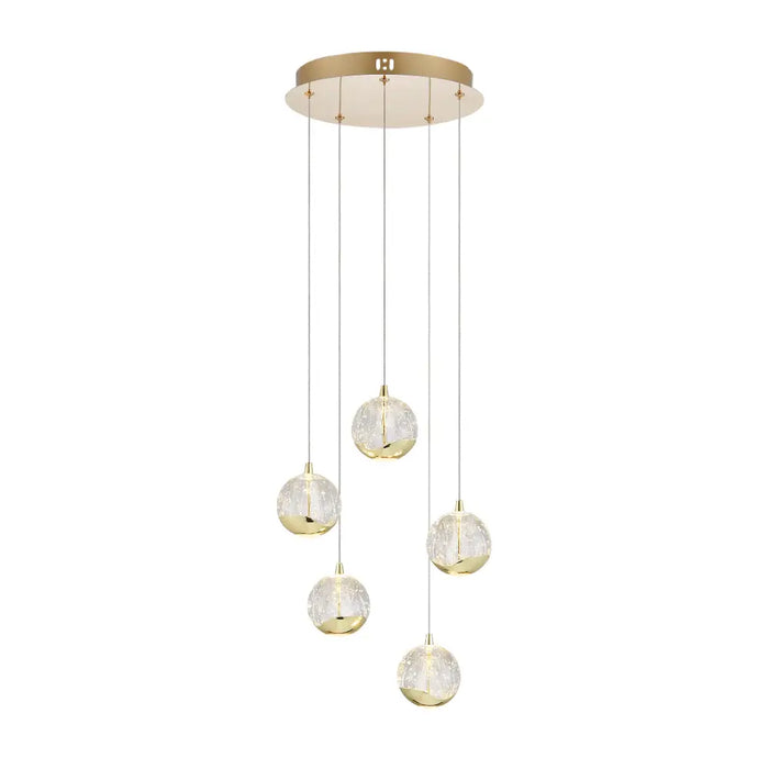 SEGOVIA: Gold and Chrome Elegant Round Glass LED Bar Pendant Light (avail in 1 Light, 5 Light & 9 Light)
