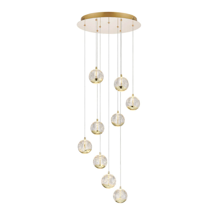 SEGOVIA: Gold and Chrome Elegant Round Glass LED Bar Pendant Light (avail in 1 Light, 5 Light & 9 Light)