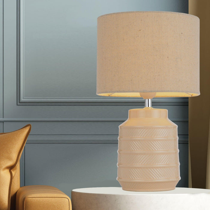 SHELBY: Cream Ceramic Table Lamp with Fabric Shade
