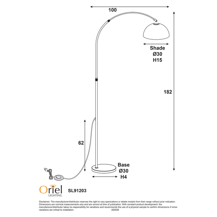 MARMO: Arc Floor Lamp with Marble Base - Available in Black, Chrome & Antique Brass)