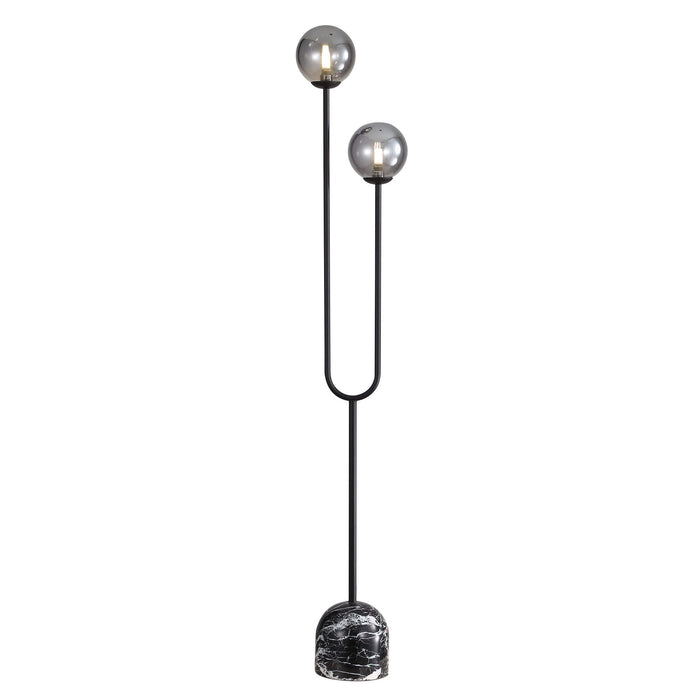 TROPEZ: Decorative Floor Lamp with 2 Opal Matt Glass Spheres Diffuser (Available in Smoke Glass & Opal Matt Glass)