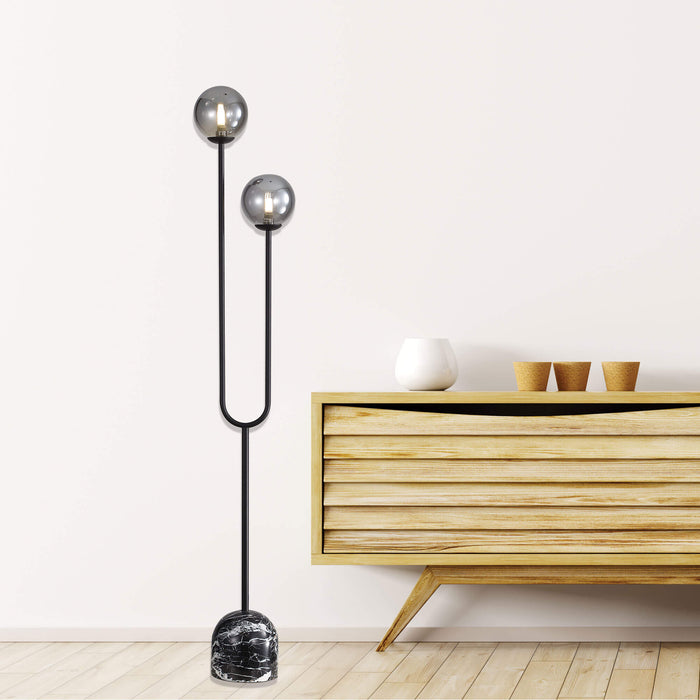 TROPEZ: Decorative Floor Lamp with 2 Opal Matt Glass Spheres Diffuser (Available in Smoke Glass & Opal Matt Glass)