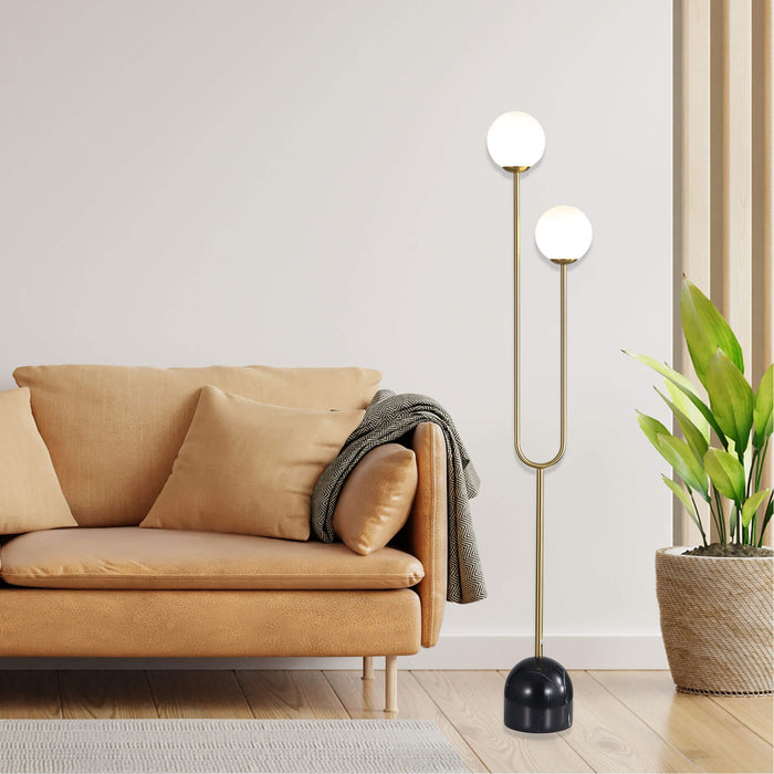 TROPEZ: Decorative Floor Lamp with 2 Opal Matt Glass Spheres Diffuser (Available in Smoke Glass & Opal Matt Glass)