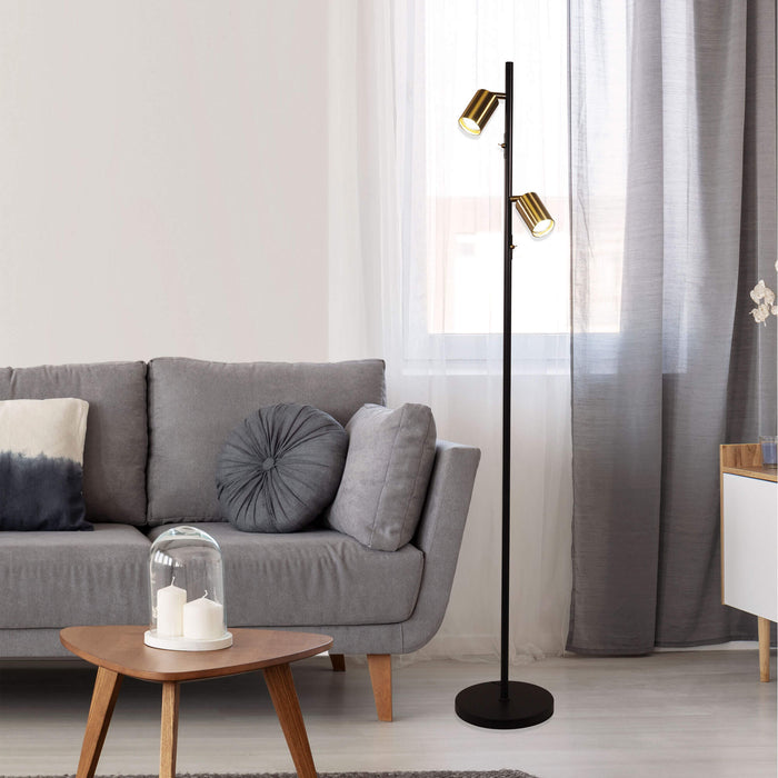 PONTE: 2 Light Adjustable Floor Lamp (Available in Black, Black/Satin Brass & White/Satin Brass)