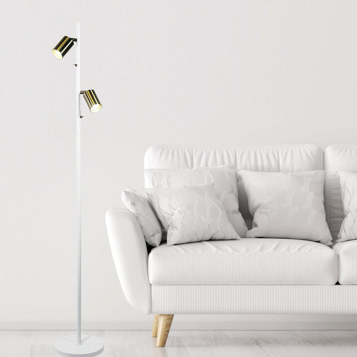 PONTE: 2 Light Adjustable Floor Lamp (Available in Black, Black/Satin Brass & White/Satin Brass)