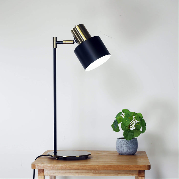 ARI: Mid-Century Task Lamp Black and Antique Brass With Adjustable Shade