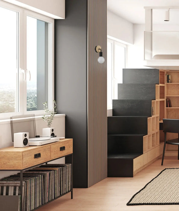 SOLO: Iron Bracket with Round Wood Highlight Interior Wall Lights (Available in Black & White)