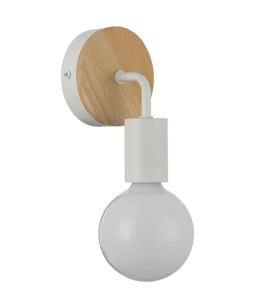 CLA SOLO: Iron Bracket with Round Wood Highlight Interior Wall Lights (Available in Black & White)