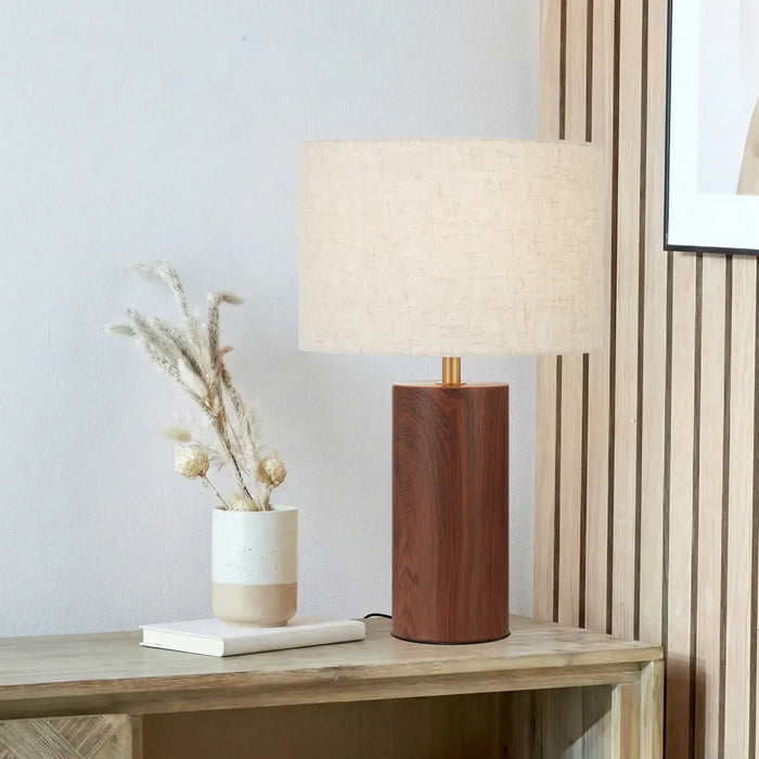 STYLIN: Contemporary Style Table Lamp with Painted Wood Look Iron Base