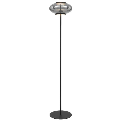 Telbix TEQUO: Black Modern LED Floor Lamp with Smoked Glass Dome Shade