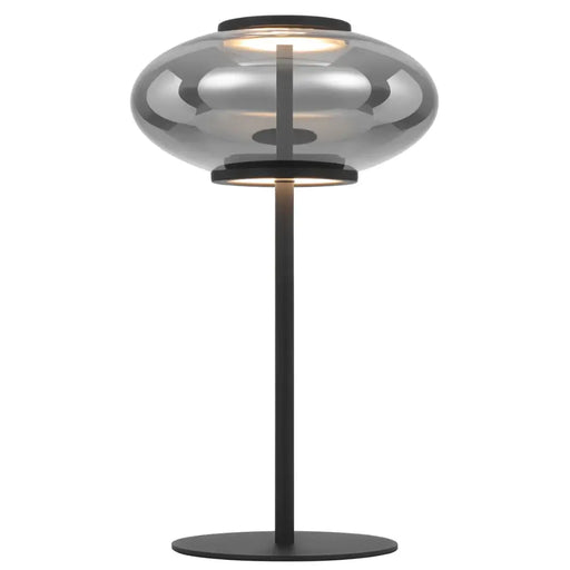 Telbix TEQUO: Black Modern LED Table Lamp with Smoked Glass Dome Shade