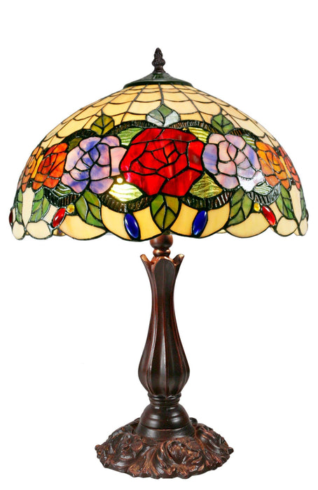 Red Rose Leadlight Table Lamp (Avail in 2 sizes)