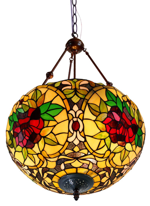 Red Camellia Leadlight Pendant Lamp