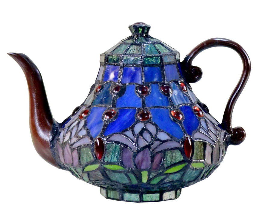 MAUVE: Teapot Leadlight Table Lamp with Tulip Design