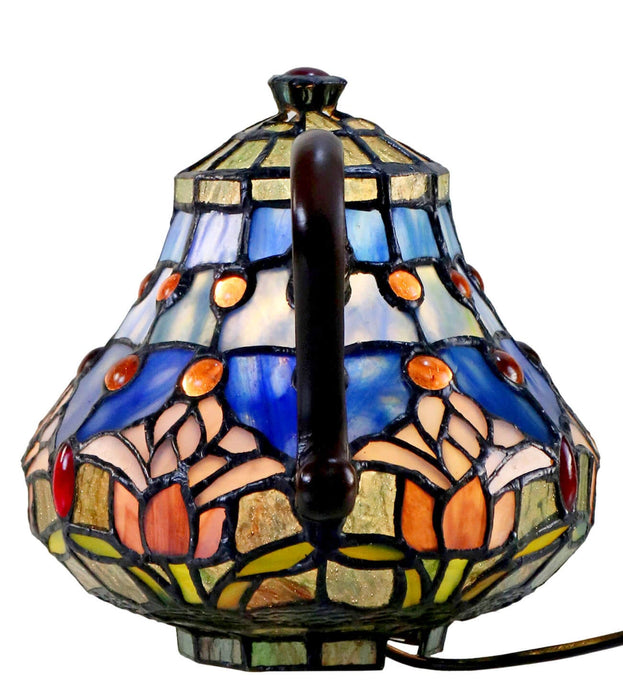 MAUVE: Teapot Leadlight Table Lamp with Tulip Design