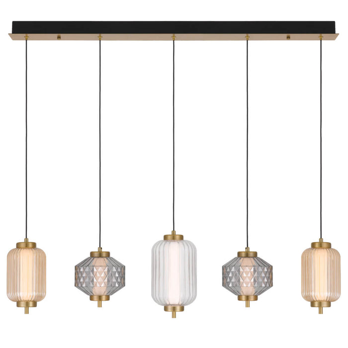 TORSO: 5 Light Glass Linear LED Bar Pendant Light (Available in Brass & Black)