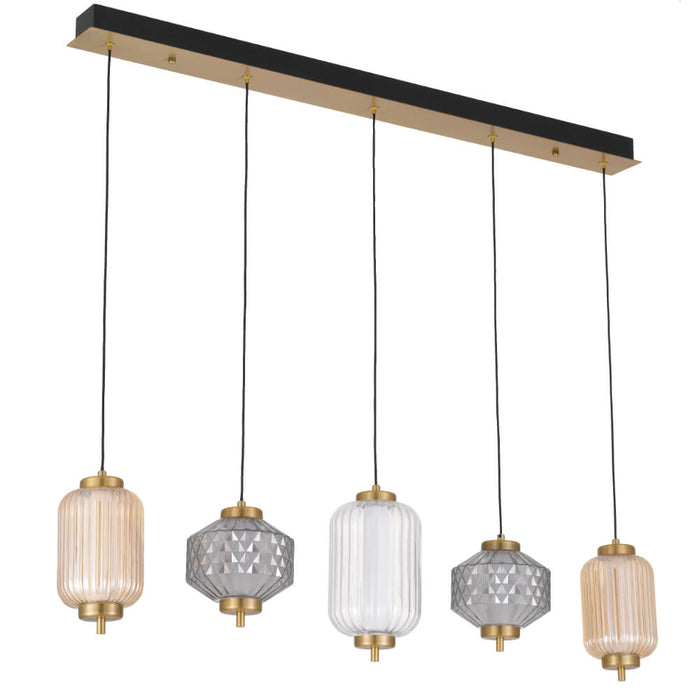 TORSO: 5 Light Glass Linear LED Bar Pendant Light (Available in Brass & Black)