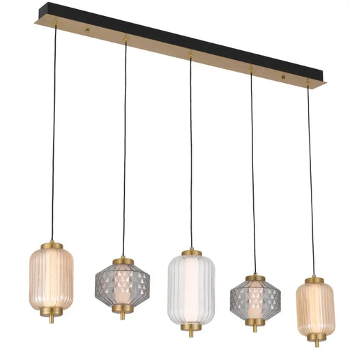 Telbix TORSO: 5 Light Glass Linear LED Bar Pendant Light (Available in Brass & Black)