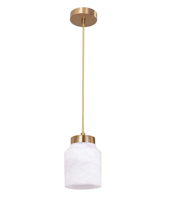 TUFO: White Jar Alabaster with Brass Highlight Interior Pendant Light