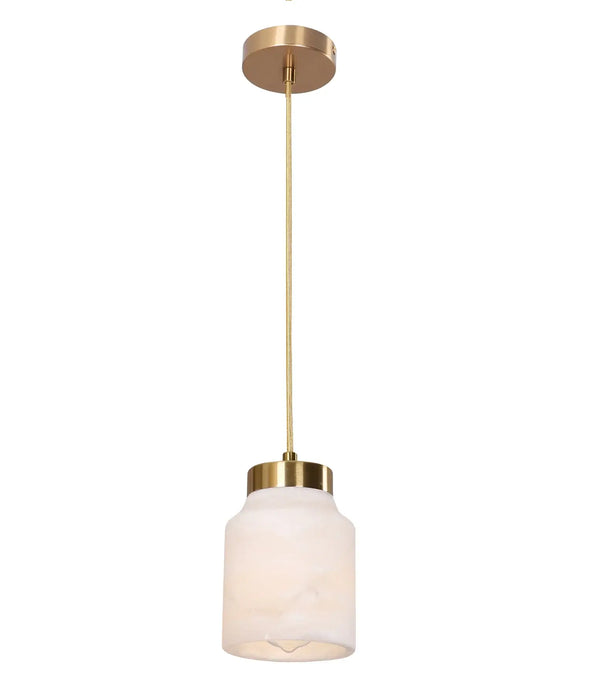 TUFO: White Jar Alabaster with Brass Highlight Interior Pendant Light