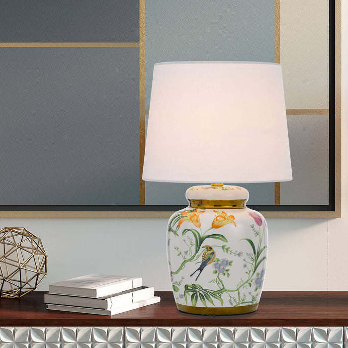 TULIP: Ceramic Table Lamp with White Fabric Shade