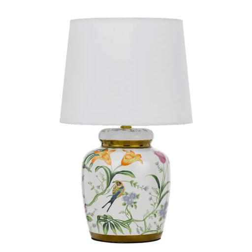 Telbix TULIP: Ceramic Table Lamp with White Fabric Shade