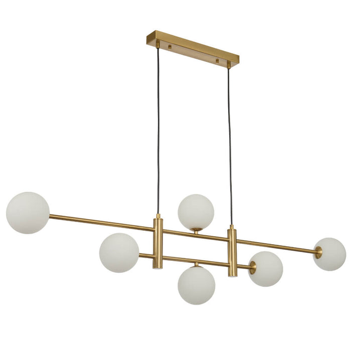 TYSON: 6 Light Modern Linear Pendant Light with Round Glass Shades (Available in Black & Antique Gold)