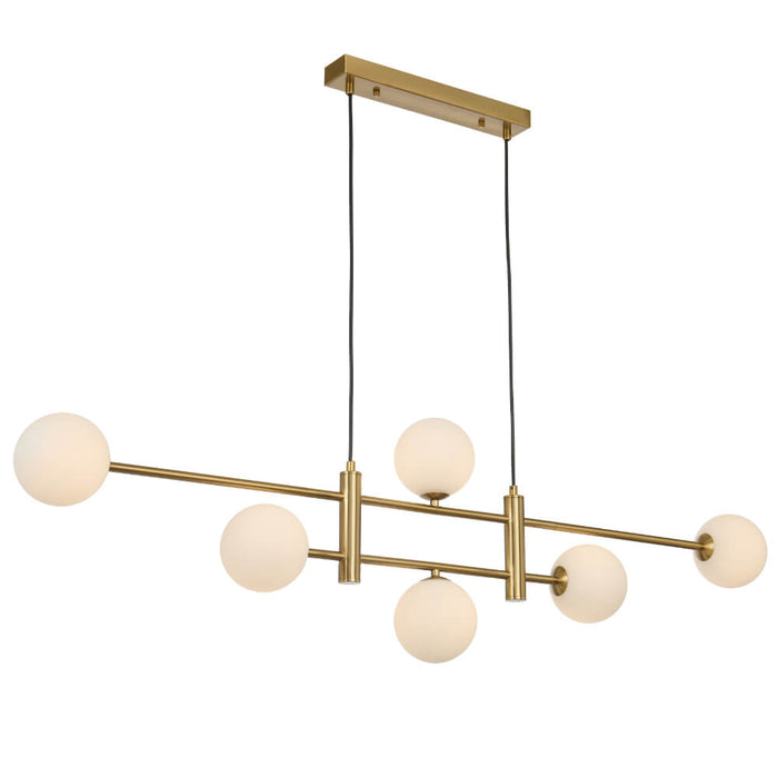 TYSON: 6 Light Modern Linear Pendant Light with Round Glass Shades (Available in Black & Antique Gold)