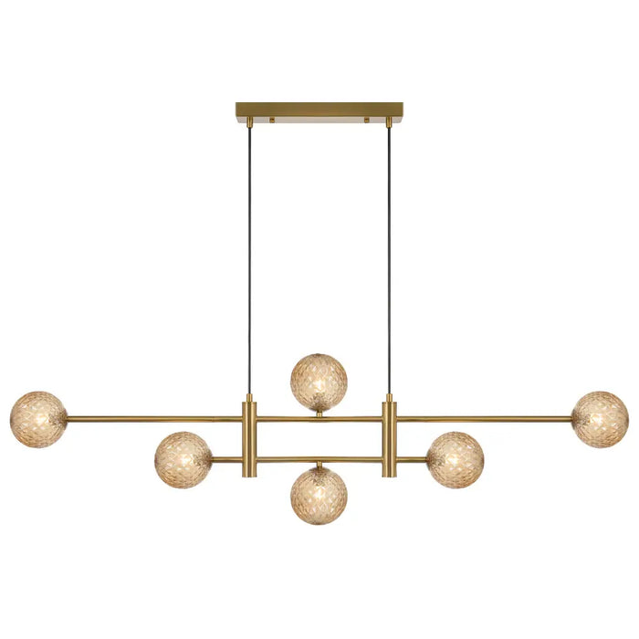 TYSON: 6 Light Modern Linear Pendant Light with Round Glass Shades (Available in Black & Antique Gold)