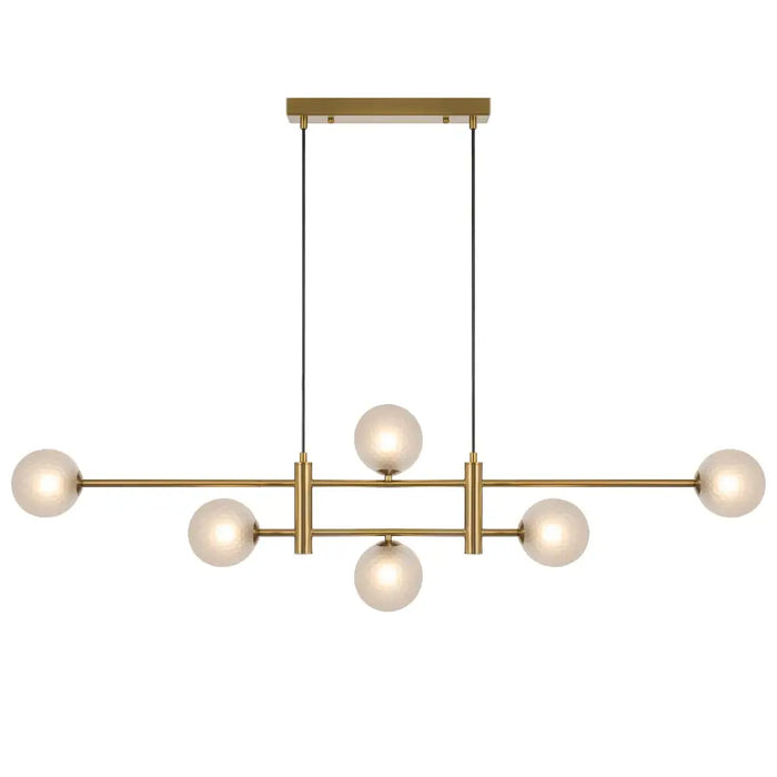 TYSON: 6 Light Modern Linear Pendant Light with Round Glass Shades (Available in Black & Antique Gold)