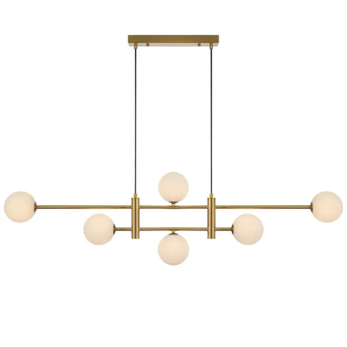 TYSON: 6 Light Modern Linear Pendant Light with Round Glass Shades (Available in Black & Antique Gold)