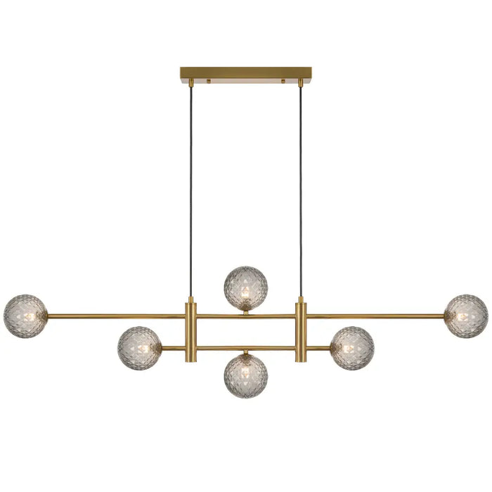 TYSON: 6 Light Modern Linear Pendant Light with Round Glass Shades (Available in Black & Antique Gold)