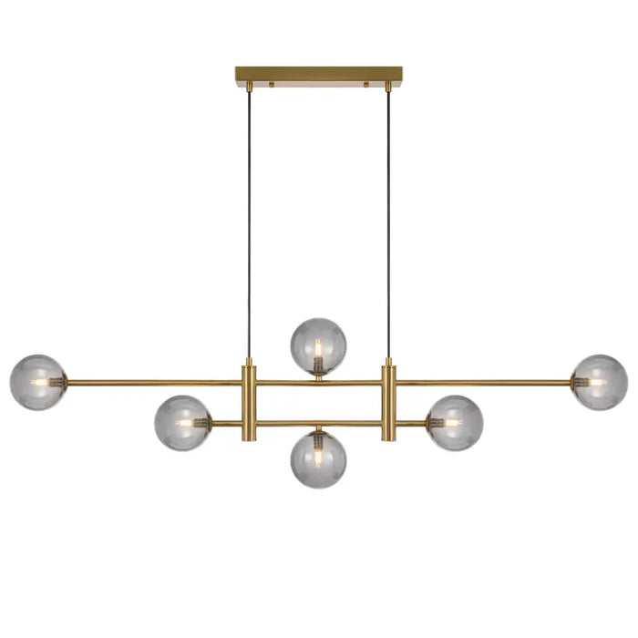 TYSON: 6 Light Modern Linear Pendant Light with Round Glass Shades (Available in Black & Antique Gold)