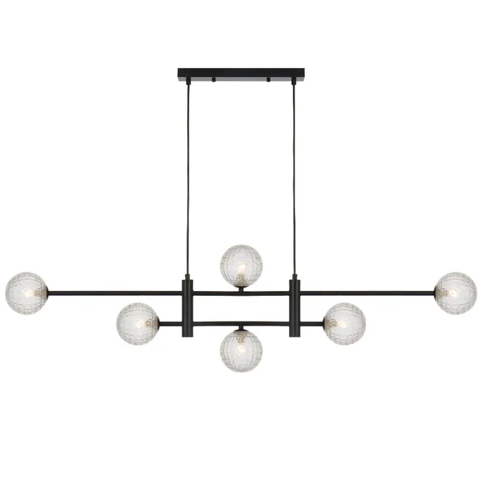 TYSON: 6 Light Modern Linear Pendant Light with Round Glass Shades (Available in Black & Antique Gold)