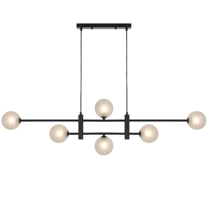 TYSON: 6 Light Modern Linear Pendant Light with Round Glass Shades (Available in Black & Antique Gold)