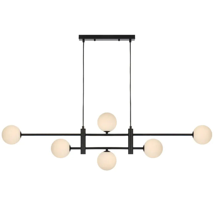 TYSON: 6 Light Modern Linear Pendant Light with Round Glass Shades (Available in Black & Antique Gold)