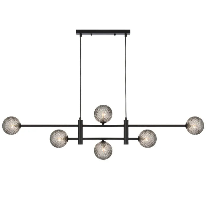 TYSON: 6 Light Modern Linear Pendant Light with Round Glass Shades (Available in Black & Antique Gold)