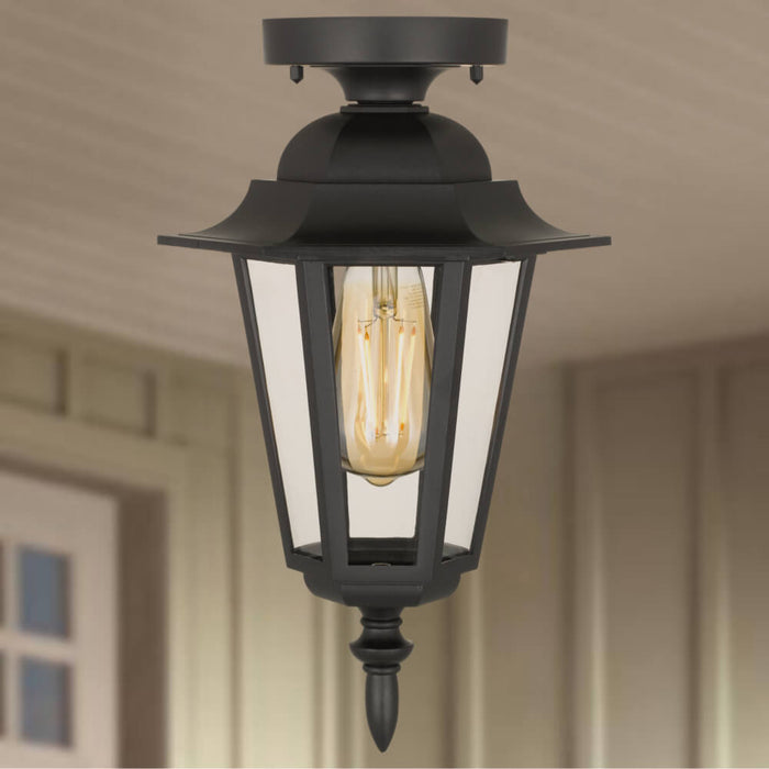 UPTON: Black Close to Ceiling Exterior Light